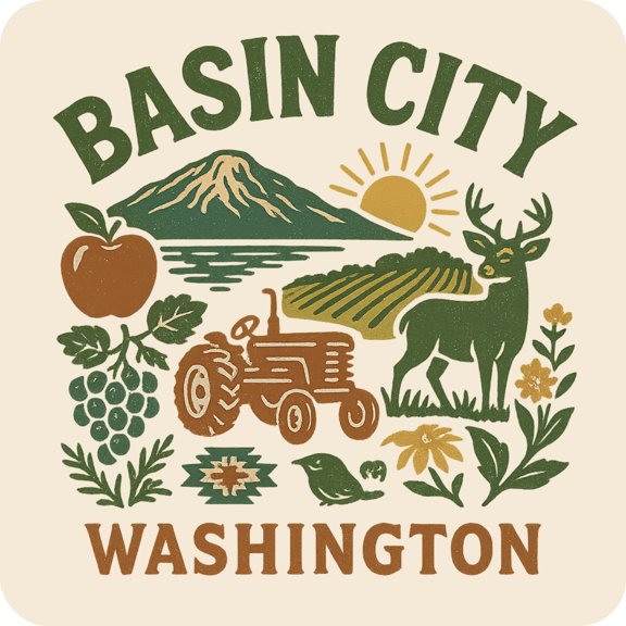 Basin City Washington Keepsakes Souvenir Vinyl Sticker – Destination Travel Keepsake Collectible (3-Inches Wide)