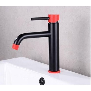 High Rise Waterfall Basin Mixer Tap - Single Hole, Black, Tall Spout For Modern Bathroom