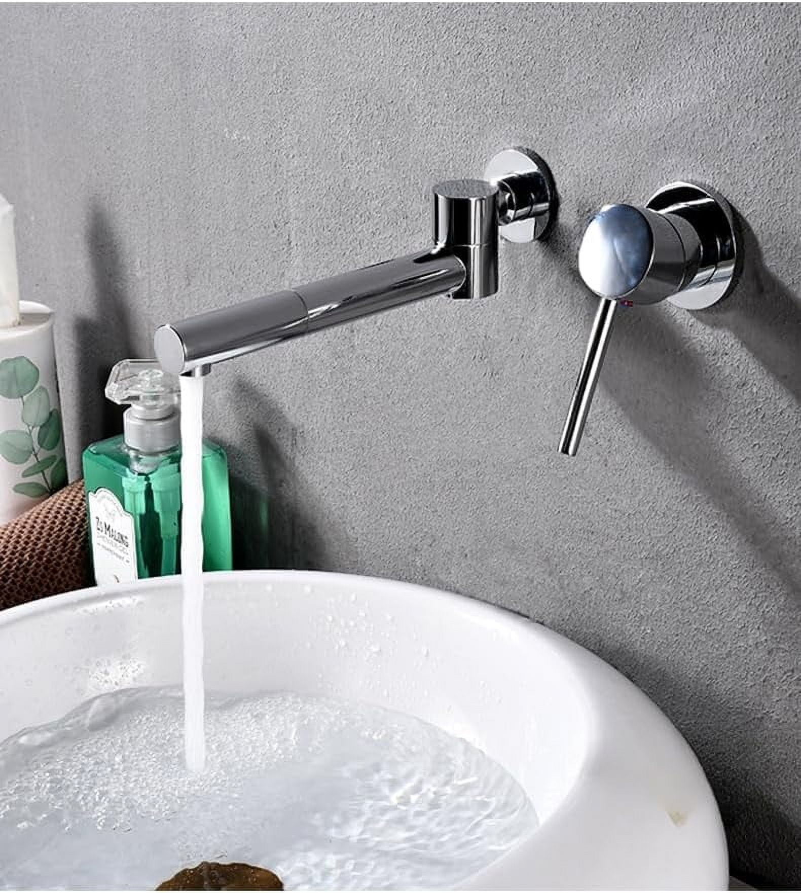 Basin Faucet Bathroom Single Lever Wall Mounted Sink Faucet Crane Rotation Brass Sink Faucet Hot and Cold Brush Gold