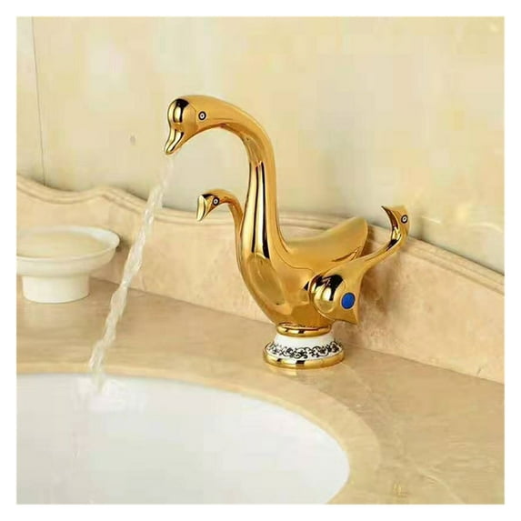 Basin Faucet Gold/Rose Gold bathroom sink faucet double handle Swan Faucet Wash Faucet Hot and Cold ,Effortless Installation