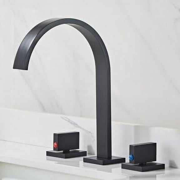 Basin Faucet Gold Sink Tap Brushed Gold Square Brass Faucet Bathroom Sink Faucet 3 Hole Double Handle Hot and Cold Water Tap