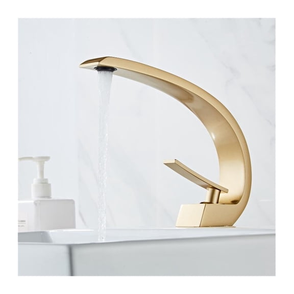 Basin Faucet Modern Bathroom Mixer Tap Brushed Gold Wash basin Faucet Single Handle Hole Hot and Cold Waterfall Fauce