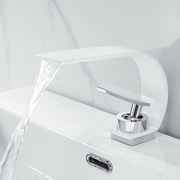 Basin Faucet Modern Waterfall Bathroom Solid Brass Wash Basin Single Handle Hot and Cold Bathroom Sink Mixer Tap, One Hole Vanity Faucet,White
