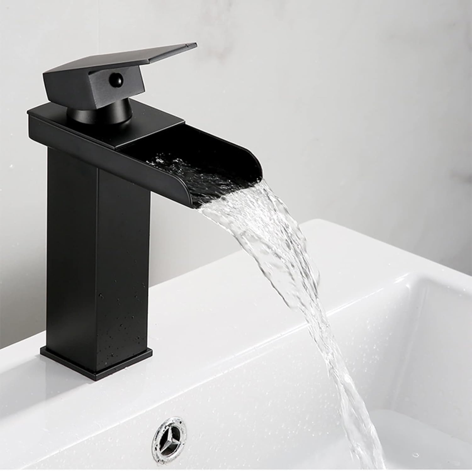 Basin Faucet Waterfall Black, Hot and Cold Sink Mixer Tap Faucet, Stainless Steel, Waterfall ...