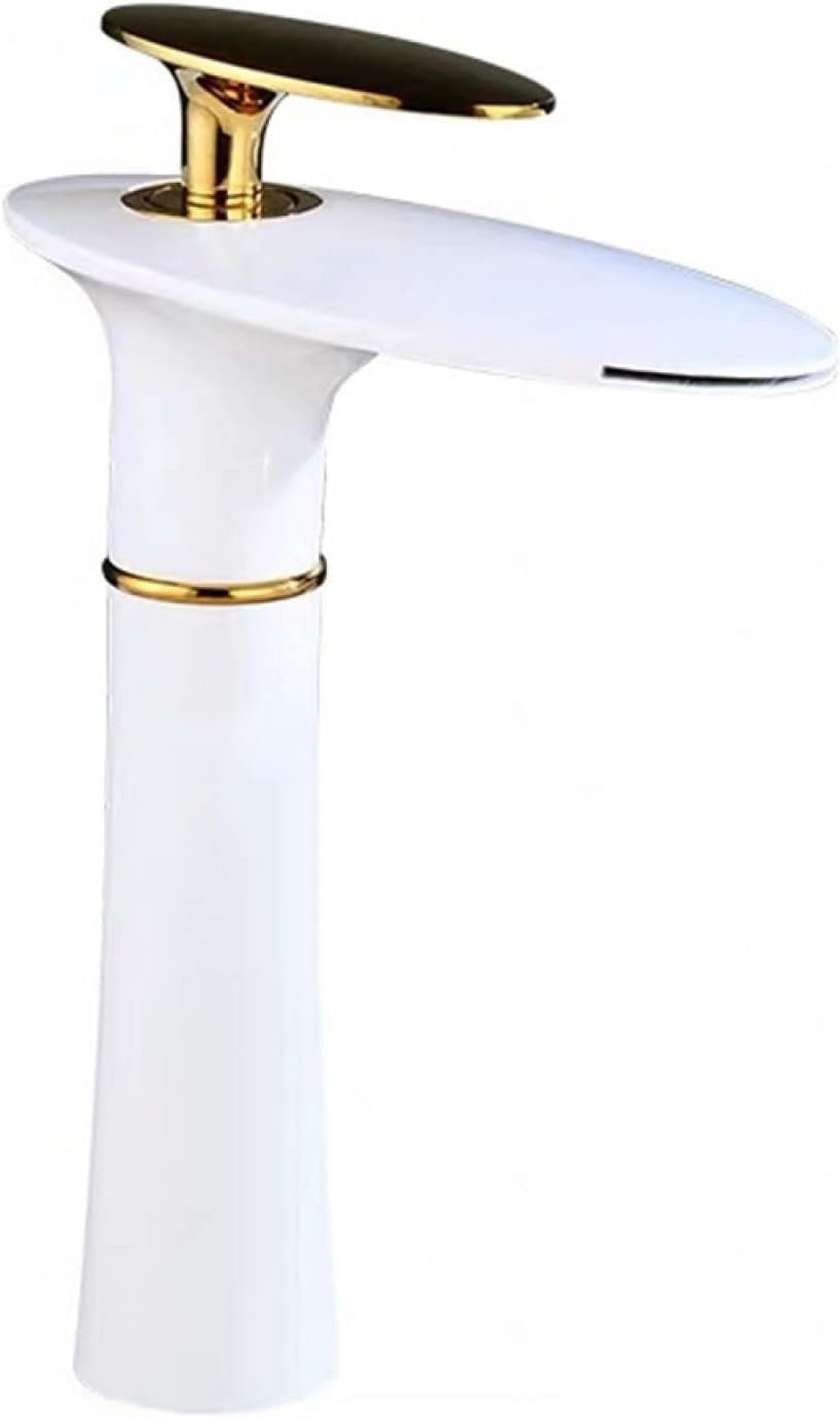 Basin Faucet Waterfall, Sink Faucet Hot and Cold Mix Tap, Brass Faucet Bathroom, Waterfall Single Handle Bathroom Sink Faucet, White Gold B, Short