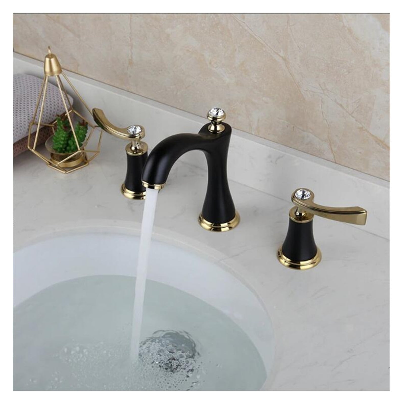 Basin Faucets Total Brass Black and Gold Bathroom Sink Faucets 3 Hole Double Handle Hot And Cold Waterfall Faucet Water Tap