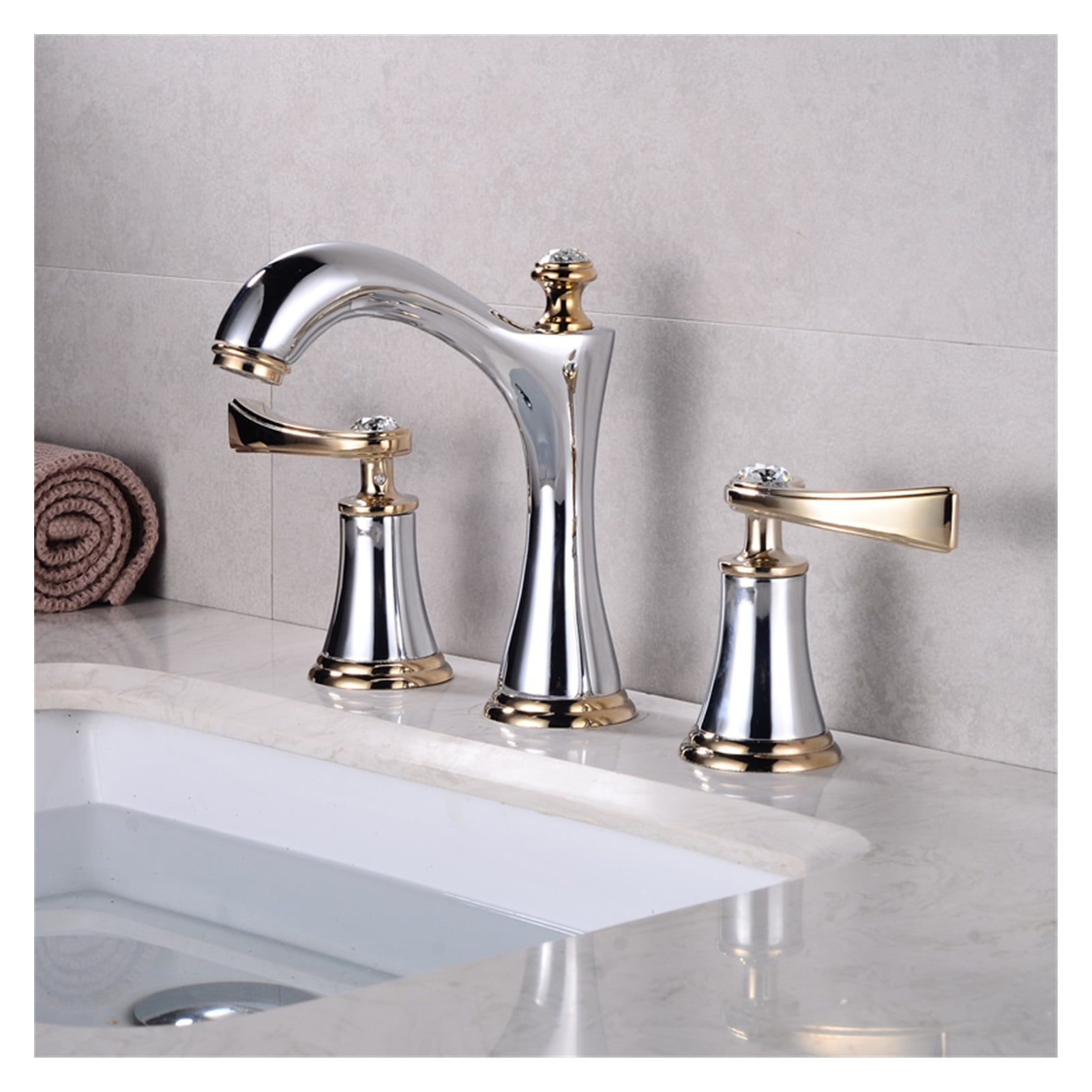 Basin Faucets Total Brass Black and Gold Bathroom Sink Faucets 3 Hole Double Handle Hot And Cold Waterfall Faucet Water Tap