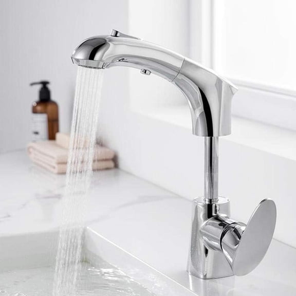 Basin Mixer Tap with Pull Out Spray Bathroom Taps Brass Adjustable Up and Down 2 Functions Basin Faucet Hot and Cold 360 Degree Rotation Bathroom Sink Faucet-Black