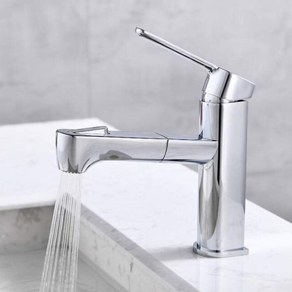 Basin Mixer Tap with Pull Out Spray Bathroom Taps Brass Body Key Switch Dual Mode Hot and Cold Water Mixing Single Hole Bathroom Sink Faucet-Black