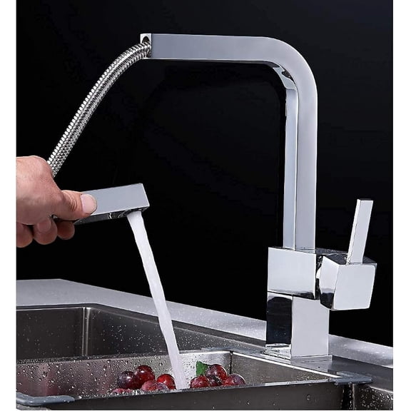 Basin Mixer Taps,Kitchen Taps,Pull Out Kitchen Faucet Chrome Sink Mixer Tap 360 Degree Rotation Squre Kitchen Mixer taps Kitchen Tap