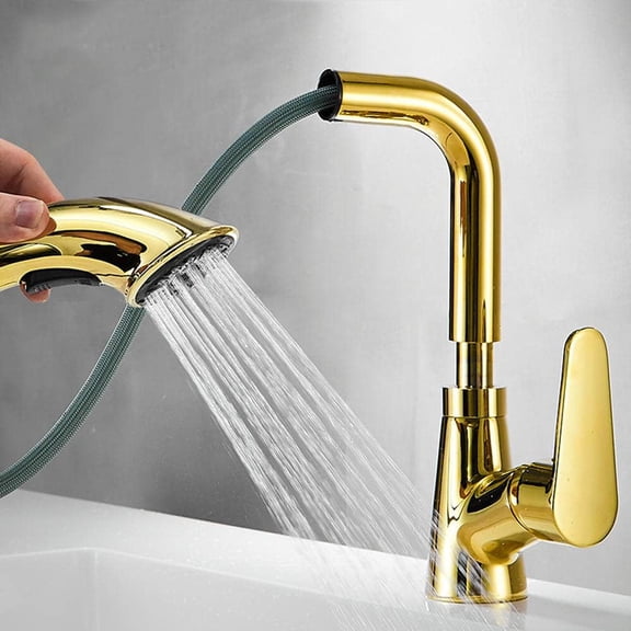 Basin Mixer Taps with Pull Out Spray Brass 360° Rotation Hot and Cold 2 Modes Can Rise Multi-Function Bathroom Sink Taps-Golden