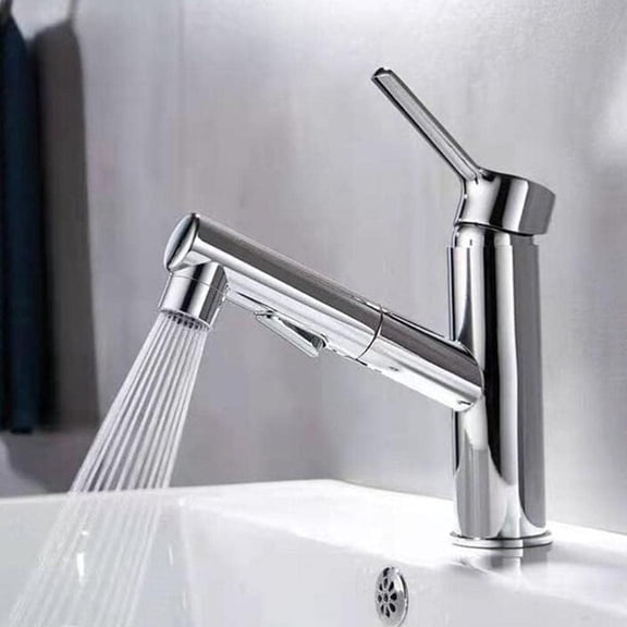 Basin Mixer Taps with Pull Out Spray Brass Hot and Cold Multi-Function Telescopic Single Hole Bathroom Sink Taps-Black