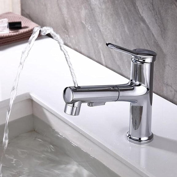 Basin Mixer Taps with Pull Out Spray Brass Multi-Function Stretchable Hot and Cold Single Hole Bathroom Sink Taps-Black