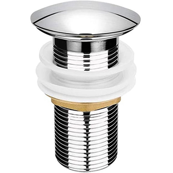 Basin Pop up Drain Stopper 1.4 Inch, Universal Bathroom Sink Waste Without Overflow, Click Clack Push Button Drain, Stainless Steel Plated Copper Finish, One-Touch Drainage with , 1X Drain Plug