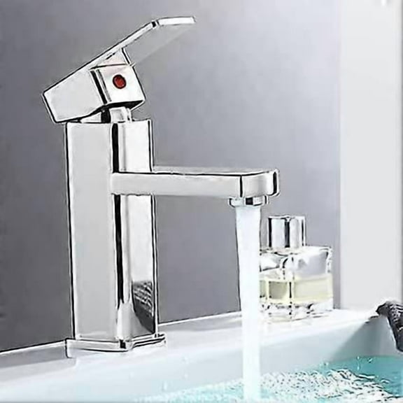Basin Taps Square Modern Bathroom Sink Taps Waterfall Basin Mixer Tap Smooth Chrome Single Lever Modern Style Lavatory Vanity Sink Tap