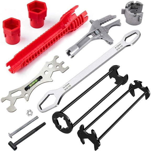 Basin Wrench Set, 8 in-1 Sink & Faucet Wrench, Adjustable Wrench Wide Jaw Short Shank 6-75mm, Universal Plumbing Tools