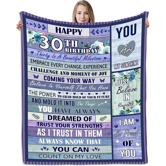 Basiole 30th Birthday Gifts for Her Blanket, 30th Birthday Gifts for Women, Happy 1992 30th Birthday, Birthday Gift for Turning 30, Best 30 Year Old/Thirty Birthday Decorations Throw Blankets 50"X60"
