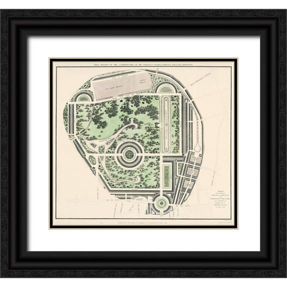 Basire, James 22x20 Black Ornate Wood Framed with Double Matting Museum Art Print Titled - Marybone Park Farm Plan