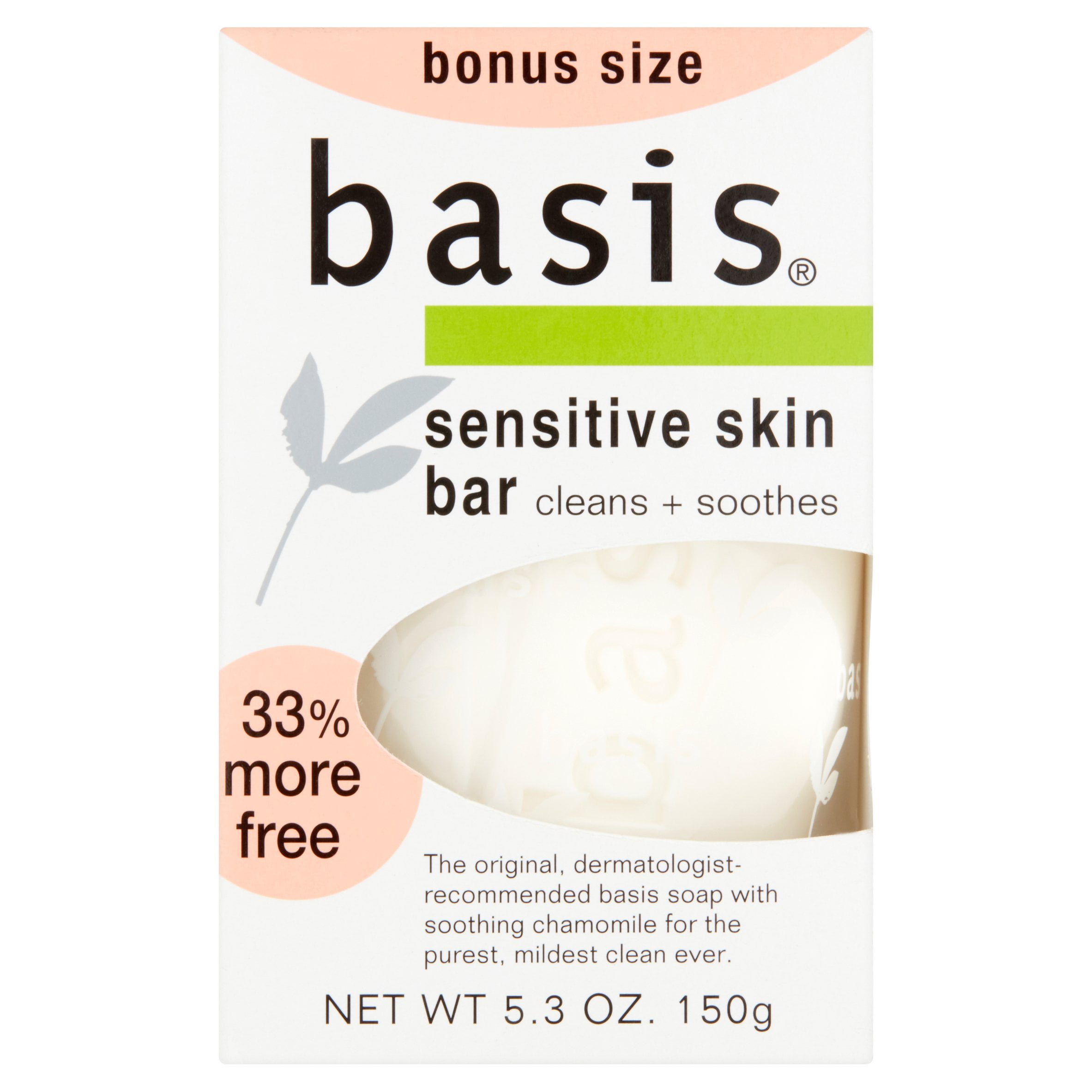 Basis Sensitive Skin Bar Soap, 5.3 Oz., 33% Bonus