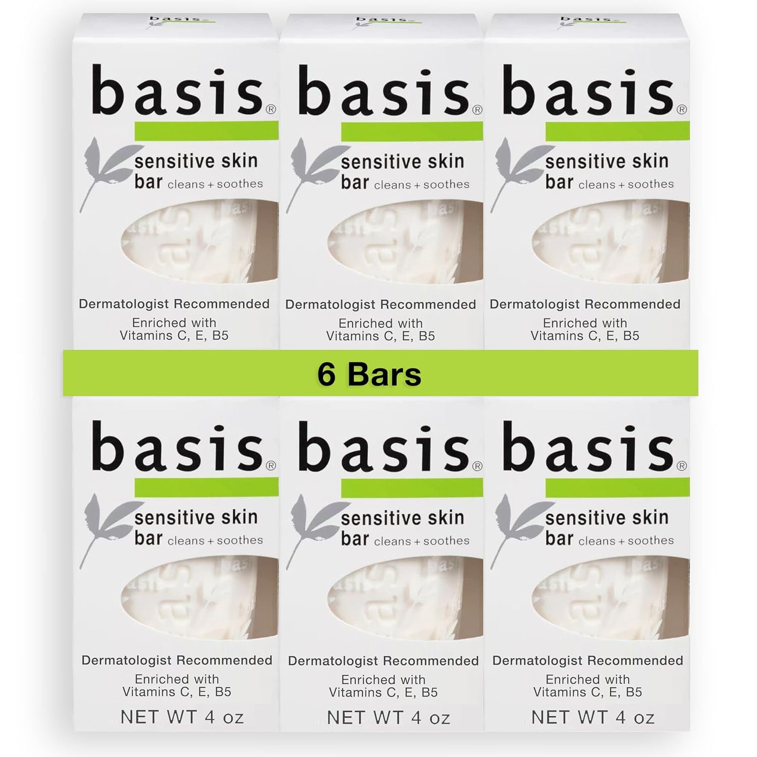 Basis Sensitive Skin Bar Soap - Gentle, Unscented with Chamomile & Aloe