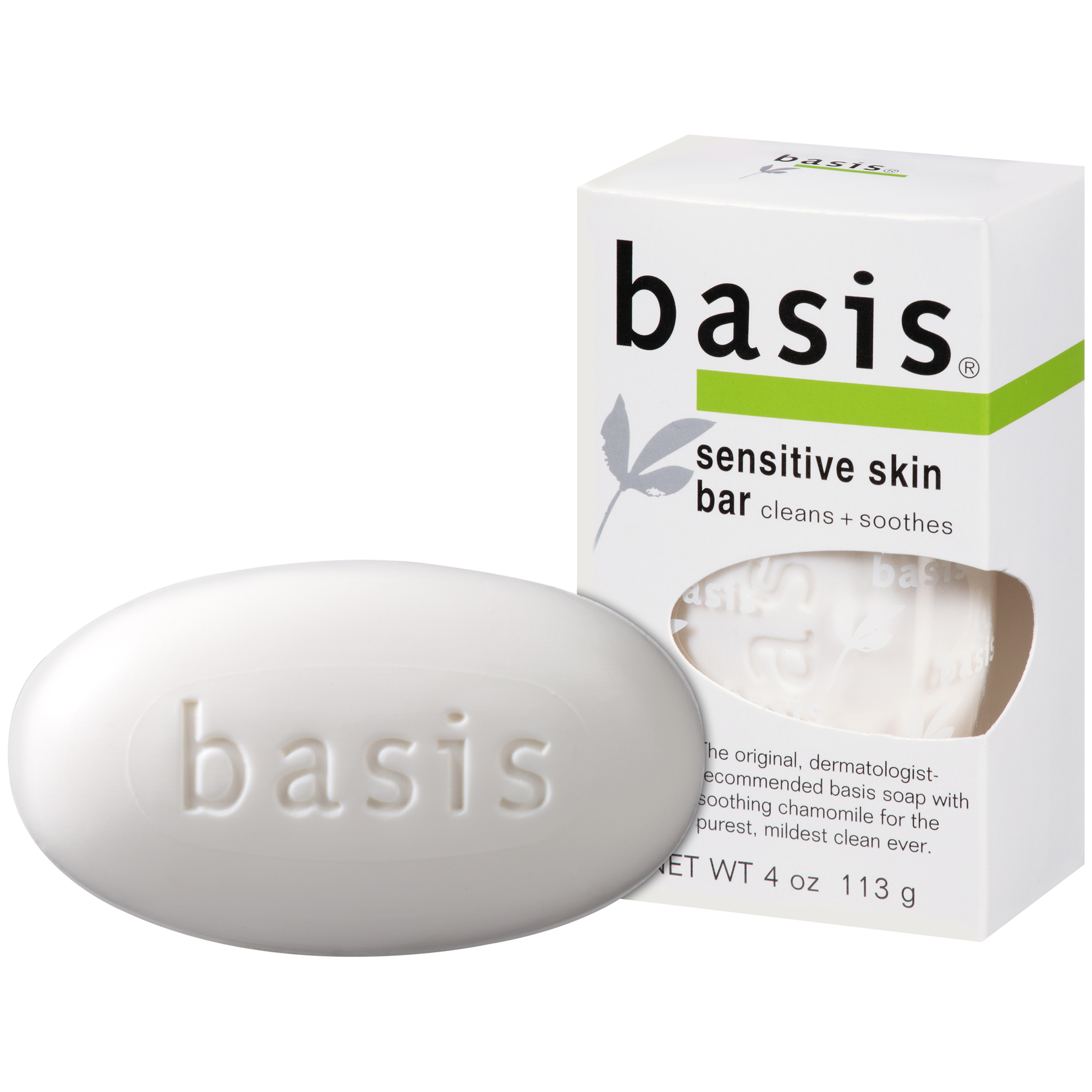 Basis Sensitive Skin Bar Soap, Unscented Soap Bar for Sensitive Skin, 4 Oz Bar - image 1 of 7