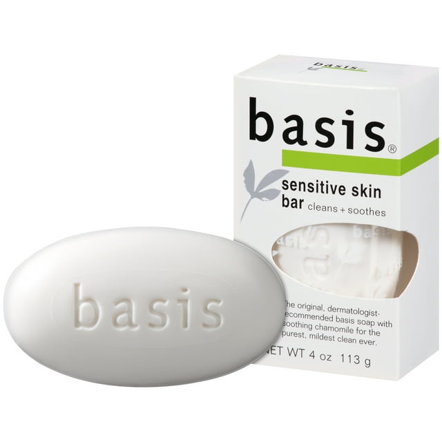 Basis Sensitive Skin Bar Soap, Unscented Soap Bar for Sensitive Skin, 4 Oz Bar
