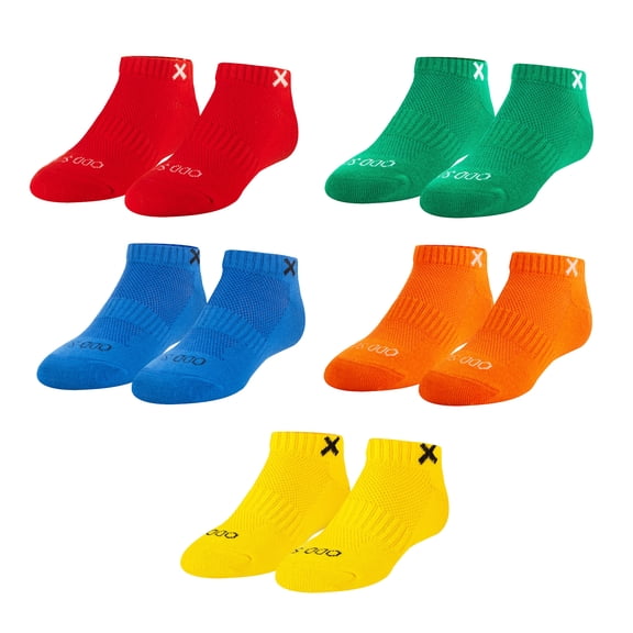 Odd Sox Basix – Big Kids Ankle Socks 5-Pack for Ages 7–10 – Bright Primary Colors, Soft Everyday