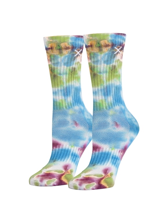 – Basix Unisex Crew Socks – Tie Dye Dreamy – Large – Soft Cotton Blend Ribbed Crew,