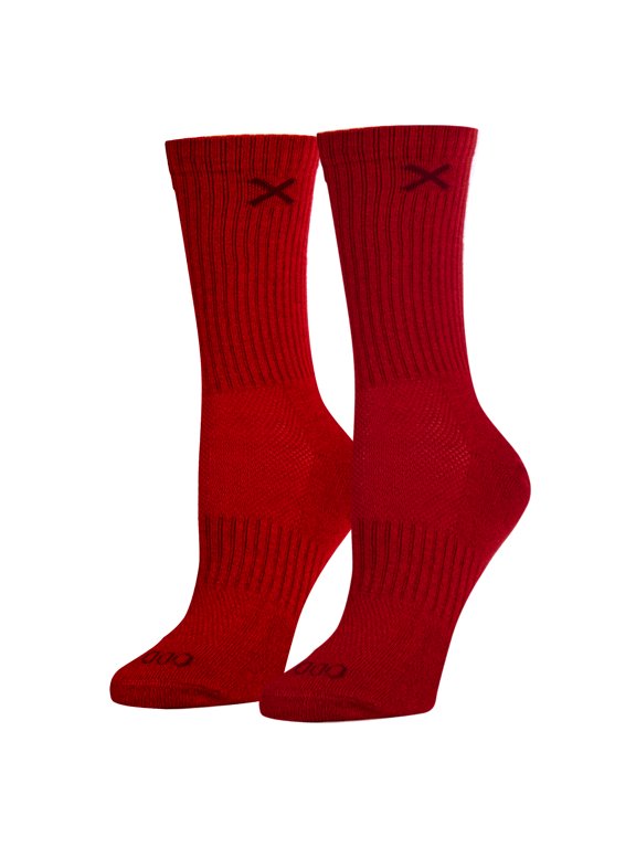 Basix Athletic Crew Socks Red Heather Cushioned Footbed, Breathable Knit, Arch Support,