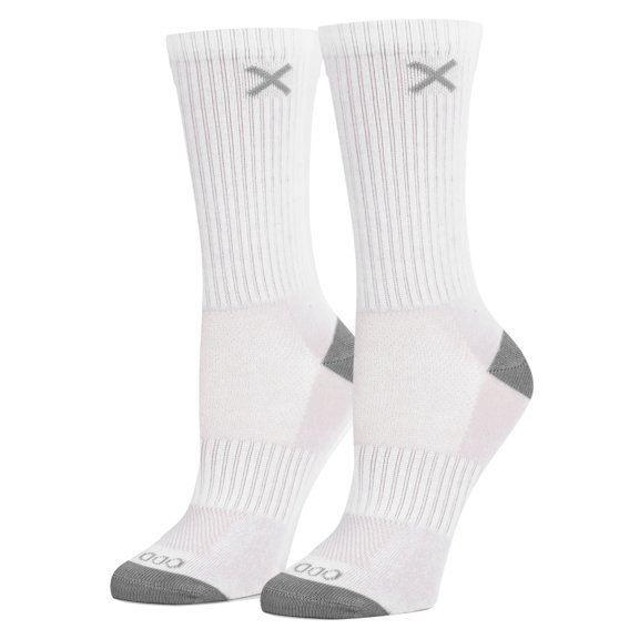 Basix – White Gray Athletic Crew Socks – Size Medium – Cotton Blend Cushioned Comfort, Breathable