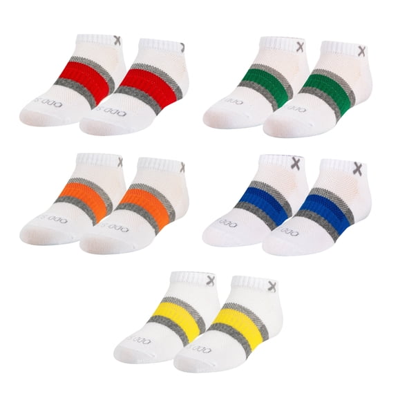 Odd Sox Basix Little Kids Ankle Socks 5-Pack – Striped Multi-Color Athletic Cotton Blend – Soft