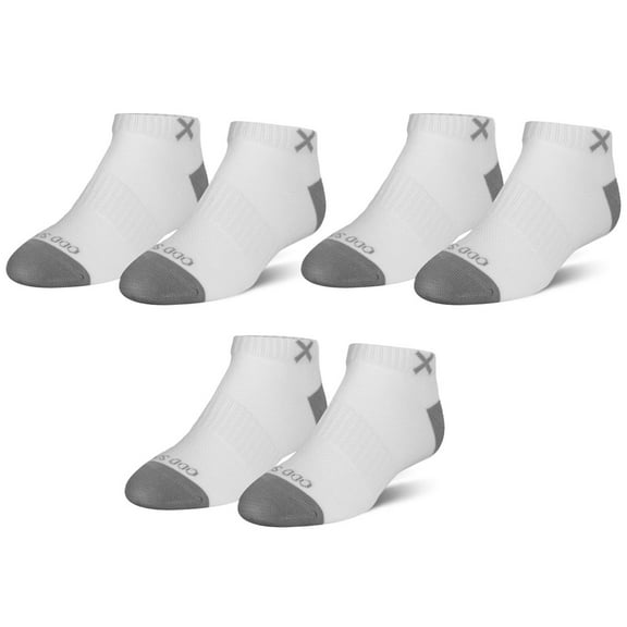 ODD SOX – Basix Little Kids Ankle Socks – 3-Pack White & Gray – Soft Cotton Blend Low Profile Fit –