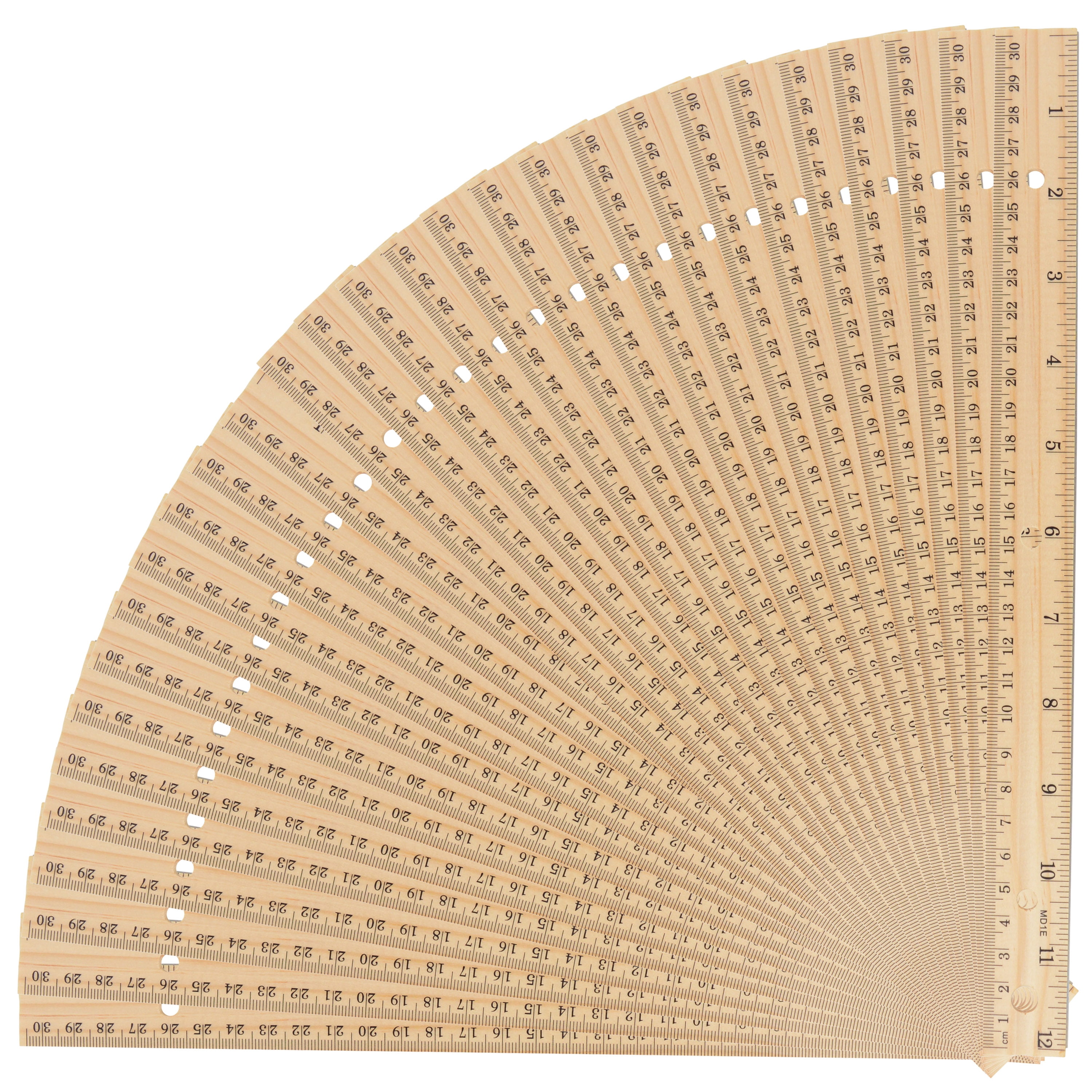 Basix Hole Punched Wood Standard Ruler, English/Metric, Metal Edge, 12", for Office, 30-Pack