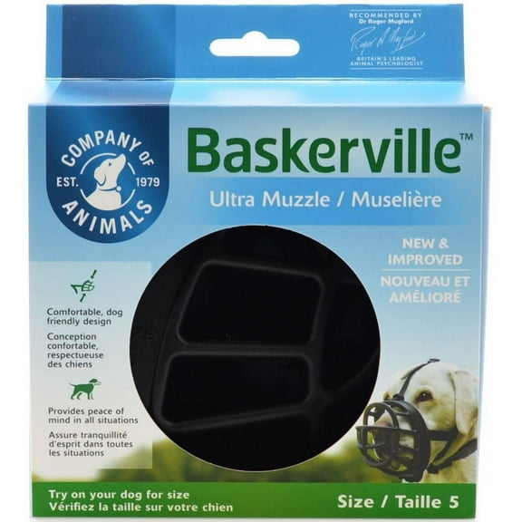 Baskerville Ultra Muzzle for Dogs [Dog, Muzzles Wire & Nylon ] Size 5 - Dogs 60-90 lbs - (Nose Circumference 13.7")