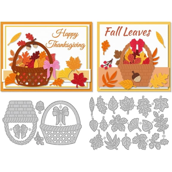 Basket Autumn Leaves Cutting Dies Card Making Die Stencil Metal Die Cuts Card Scrapbooking Embossing Template Dies for Greeting Cards Craft Album Thanksgiving Day Invitation Festive Decor