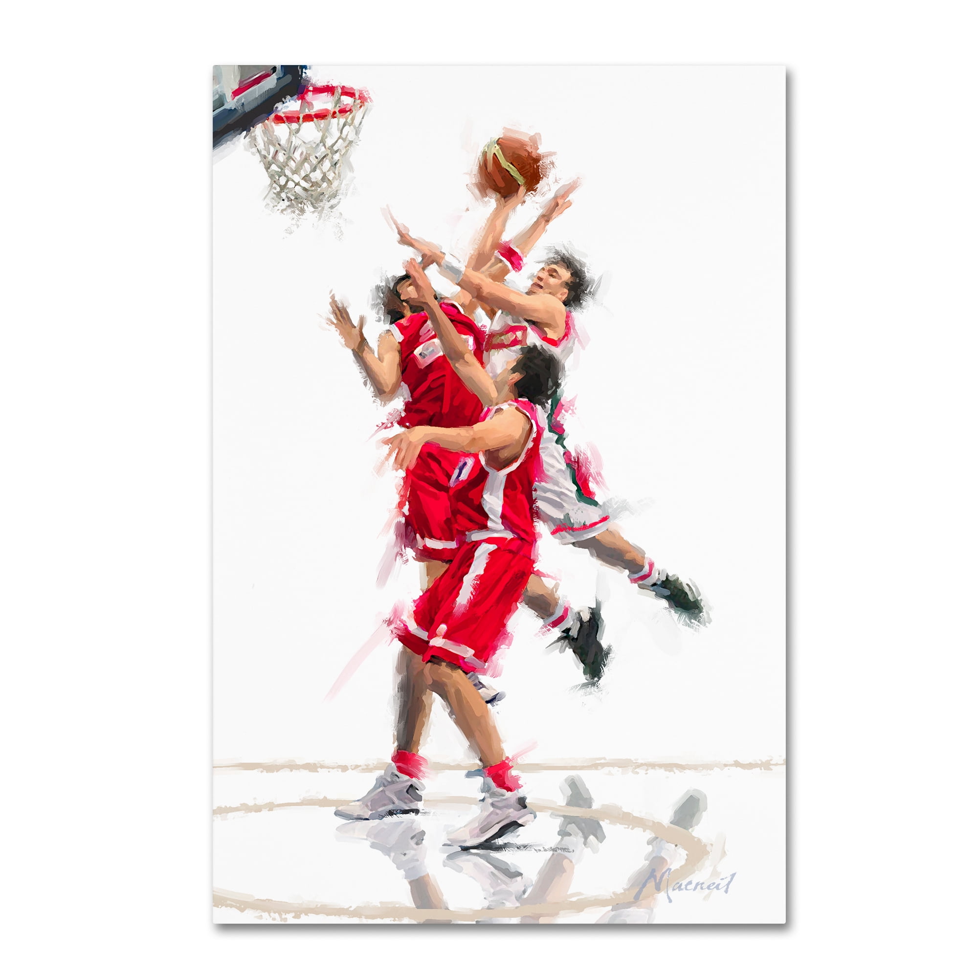 Dynamic Basketball Action Canvas Art in Red and White
