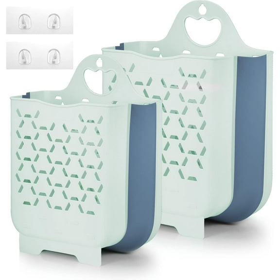 Basket Collapsible Laundry Hamper 2 Packs Clothes Hamper Portable Dirty Clothes Basket Smart Saving Space Hampers for Laundry Dorm Room Ventilated Design (Blue)