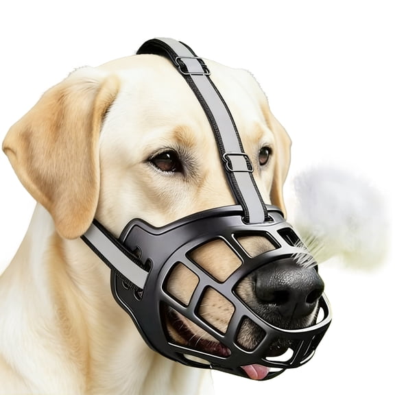 Basket Dog Muzzle For Large Breeds, Size 6 Black, Adjustable Reflective Straps, Plastic, Stops Biting, Chewing, Licking, Enables Drinking