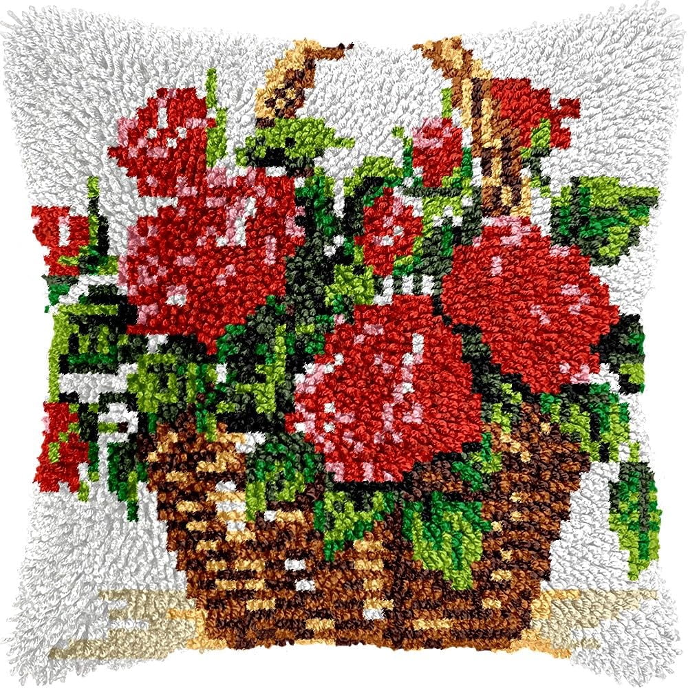 Basket of Flowers Latch Hook Kits Pillow kits Cushion Throw Pillow Embroidery Craft Kits DIY Kits of DIY Hooking Pillowcase Cover Supplier with Color Printed Canvas 43x43cm (25)