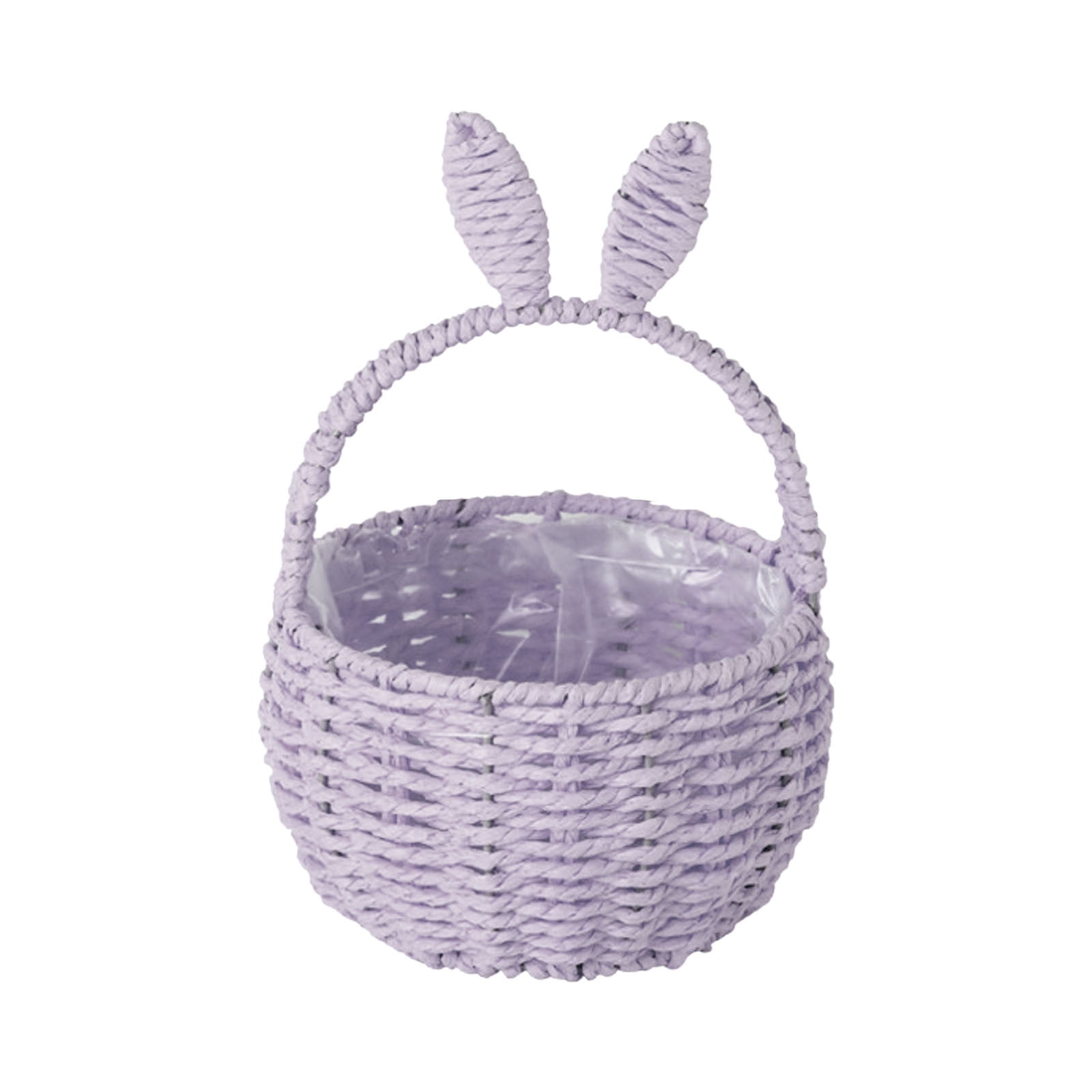 Basket with Handle for Party Favors, Easter Bunny Woven Basket, Handmade Straw Wicker Easter Candy Eggs Baskets for Kids Cute Rabbit Picnic Hamper for Egg Party Gifts Toy Storage
