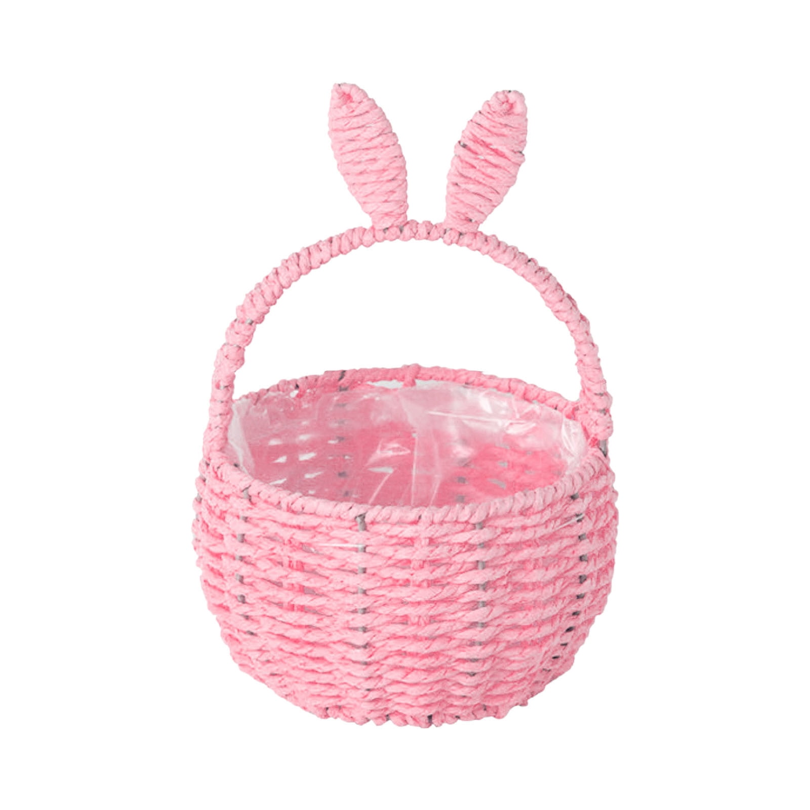 Basket with Handle for Party Favors, Easter Bunny Woven Basket, Handmade Straw Wicker Easter Candy Eggs Baskets for Kids Cute Rabbit Picnic Hamper for Egg Party Gifts Toy Storage