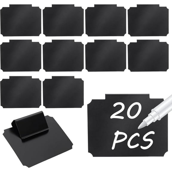 Basket Labels Clip On Set, Boriyuan 20 Pcs Reusable Label Holder Clips with 1 Whiteboard Pen, Removable Chalkboard Label Holder for Storage Bins, Baskets, Storage Containers, Organising Box (Black)