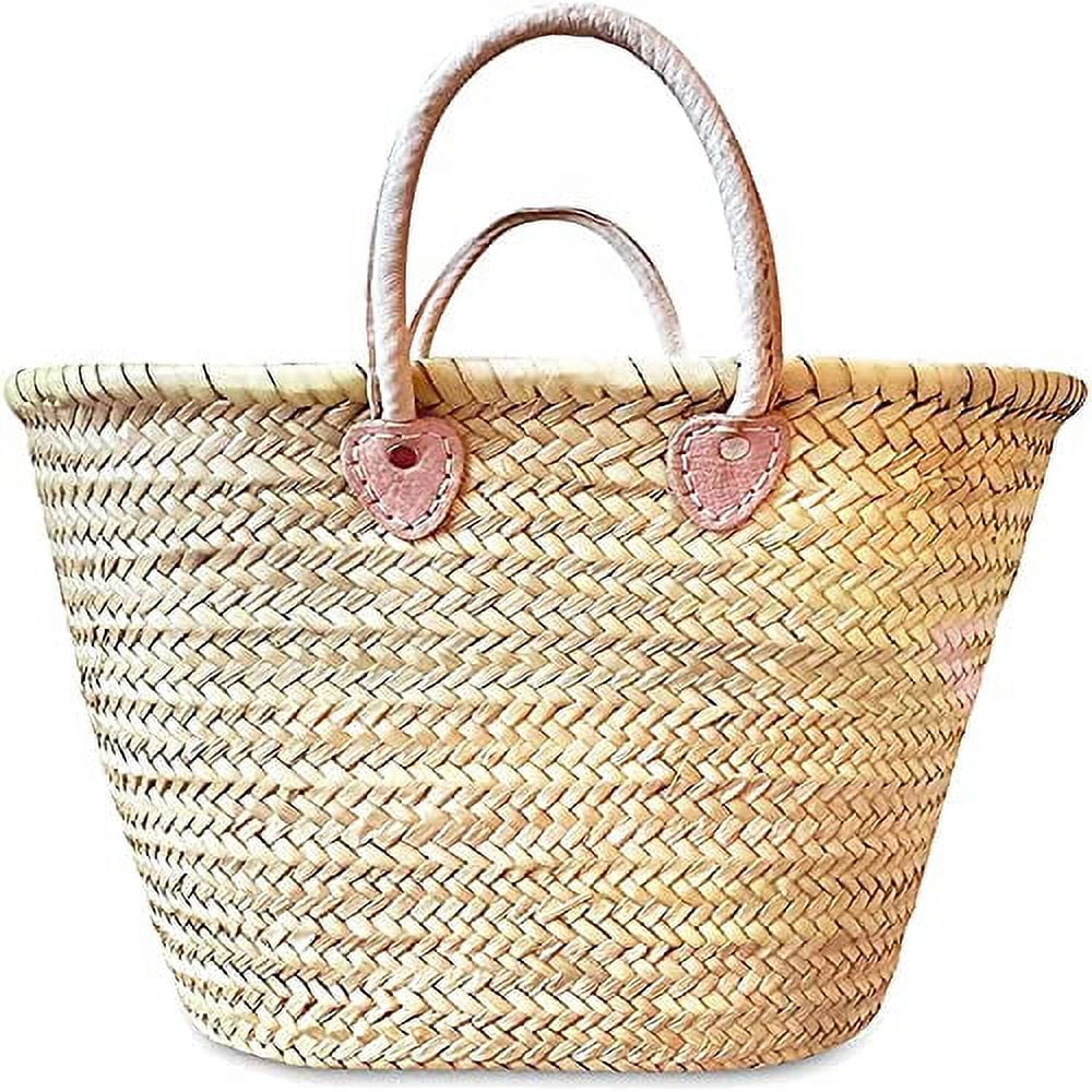 Basket Market Basket Bag With Long Natural Leather Hles French Style