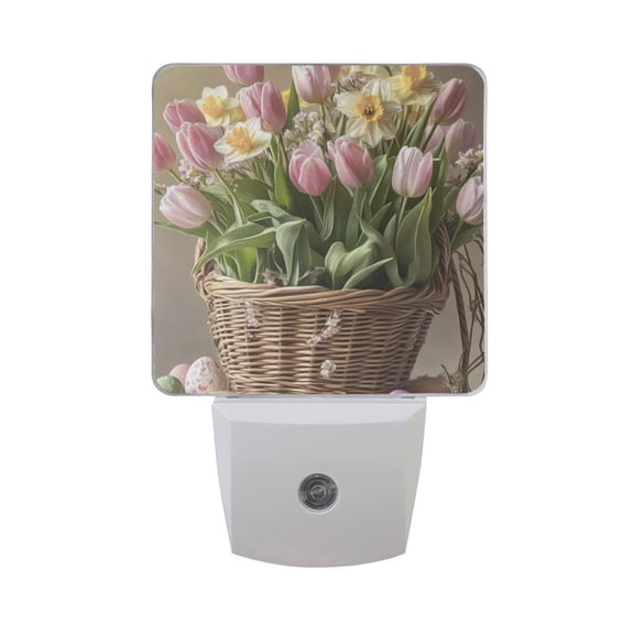 Basket Of Flowers Easter Eggs LED Night Light with Smart Sensor Plug Into Wall Dusk to Dawn 2 packs