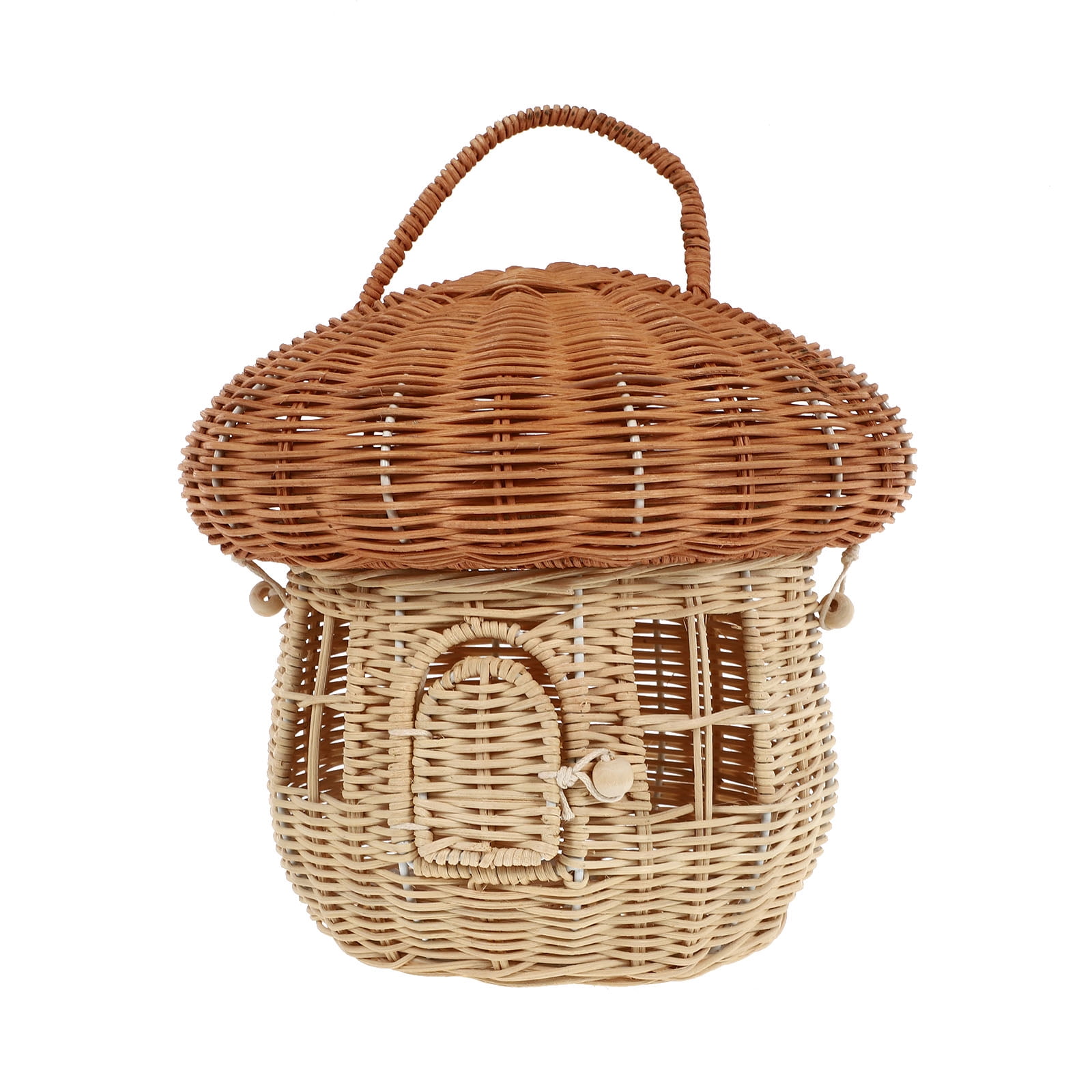 Basket Storage Baskets Wicker Woven Lid Rattan Mushroom Home Lidded Picnic  Portable Hamper Small Organizing Bucket 