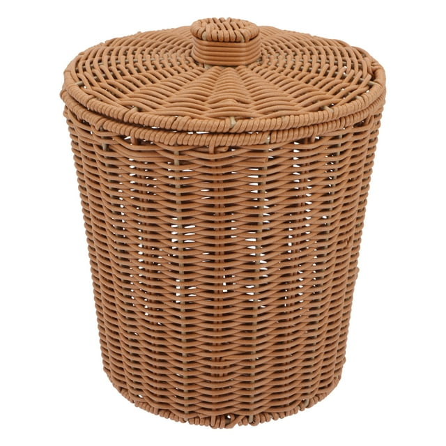 Basket Storage Lid Woven Laundry Clothes Wicker Waste Baskets Bathroom
