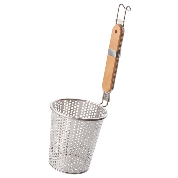 FRCOLOR Stainless Steel and Wood Pasta Basket with Fine Mesh and Stable Base for Kitchen Use 12.5cm