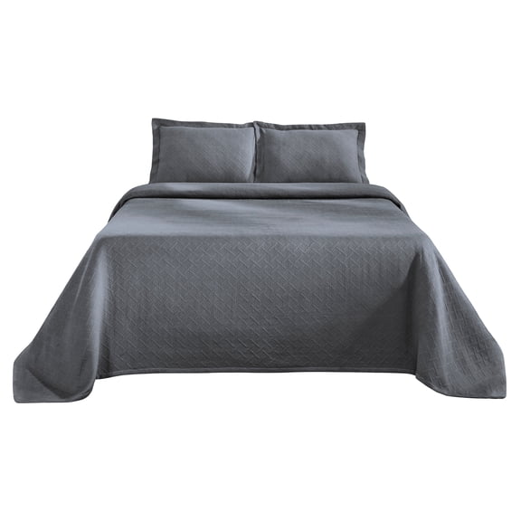 Basket Weave 100% Cotton Jacquard Matelassé Bedspread Set Grey / King