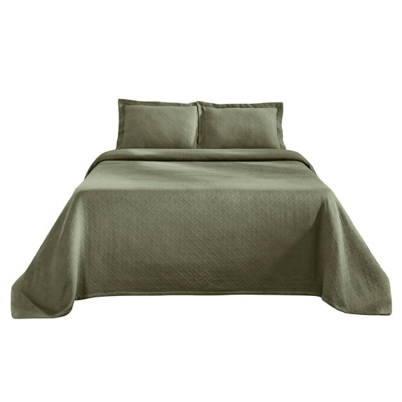 Basket Weave 100% Cotton Jacquard Matelassé Bedspread Set Sage / Twin