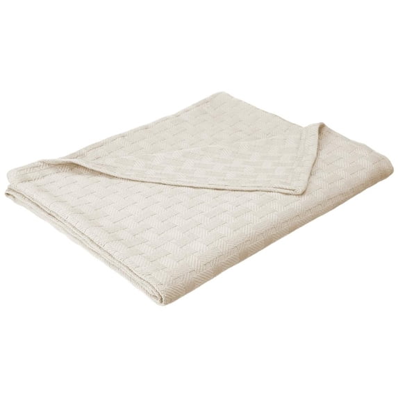 Basket Weave All-Season 100% Cotton Thermal Woven Blanket Ivory / King